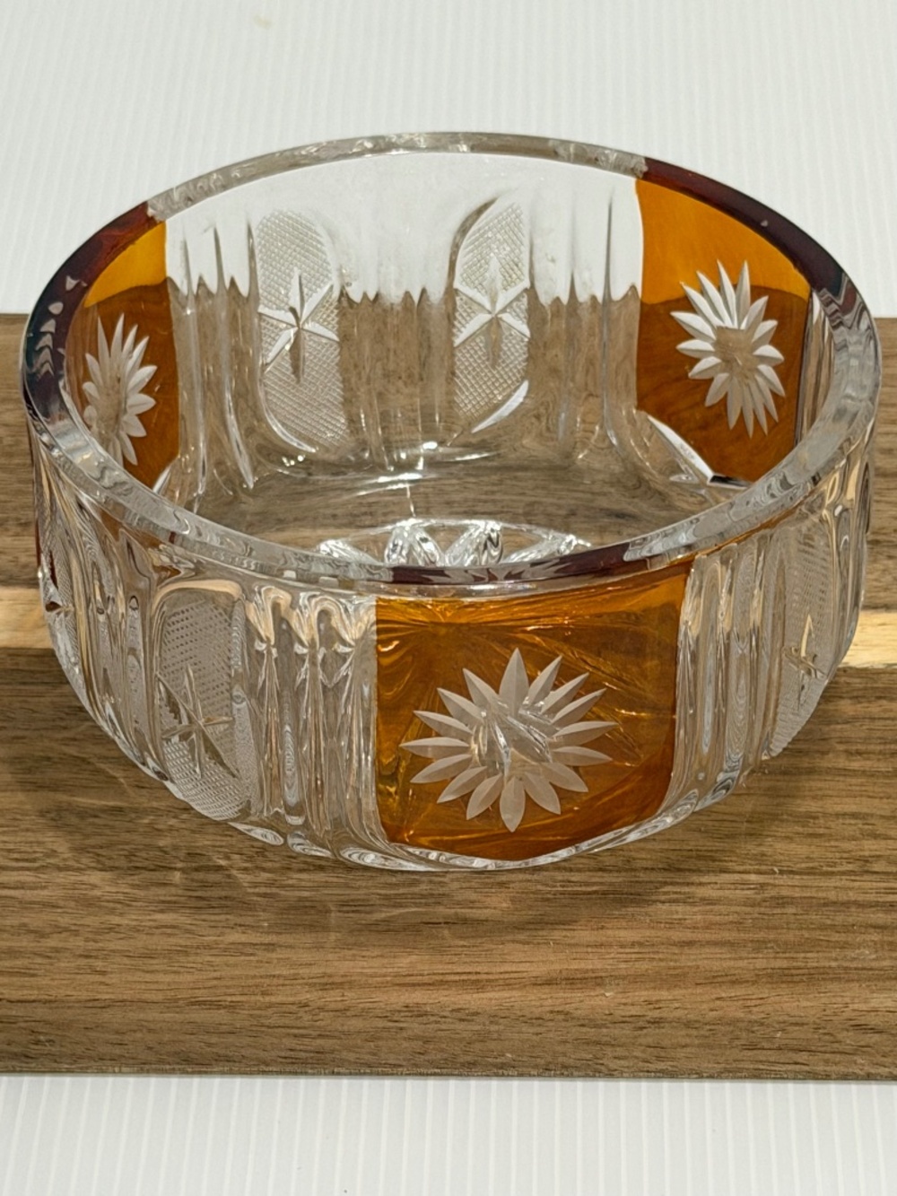 VTG 1960s Huta Szkła Julia Polish Crystal Bowl Amber Sunburst MCM 5.25"